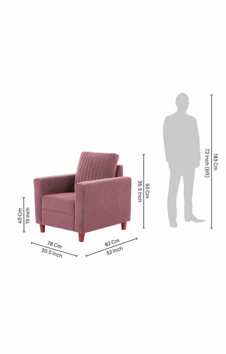 neudot Roman Sofa for Living Room |1 Person Sofa|Premium Fabric with Cushioned Armrest | Solid Wood Frame|1 Seater in Ceramic Pink Color