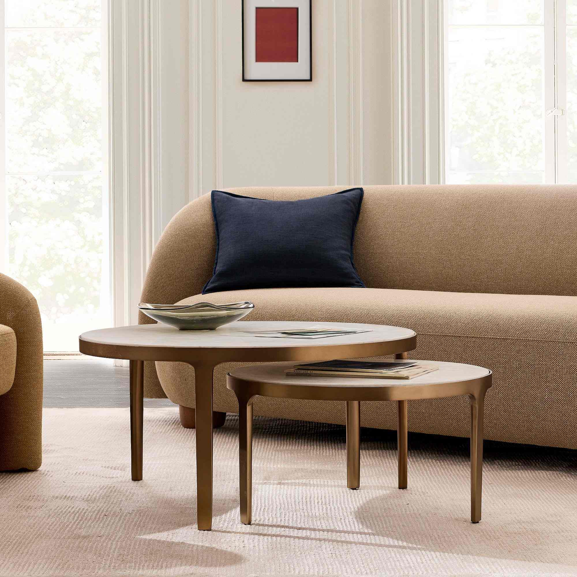 Elwell Marble Nesting Coffee Tables (32"), Vintage Brass