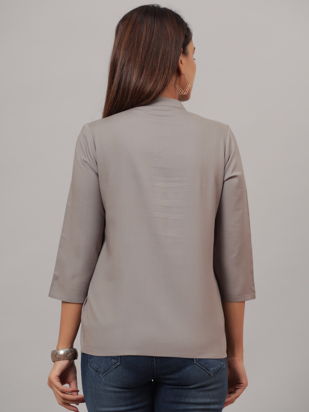 Grey Embroidered Pure Rayon Top