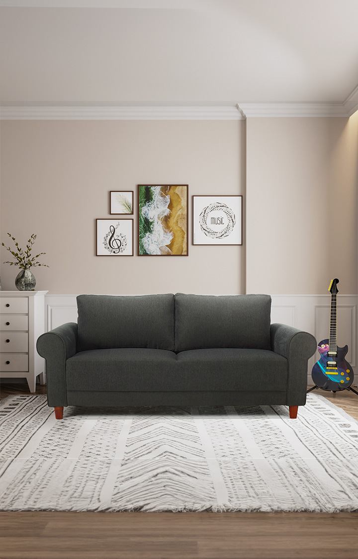 neudot Melody Sofa for Living Room |3 Persons Sofa|Premium Fabric with Padded Cushioned Armrest | Solid Wood Frame|3 Seater in Slate Grey Color