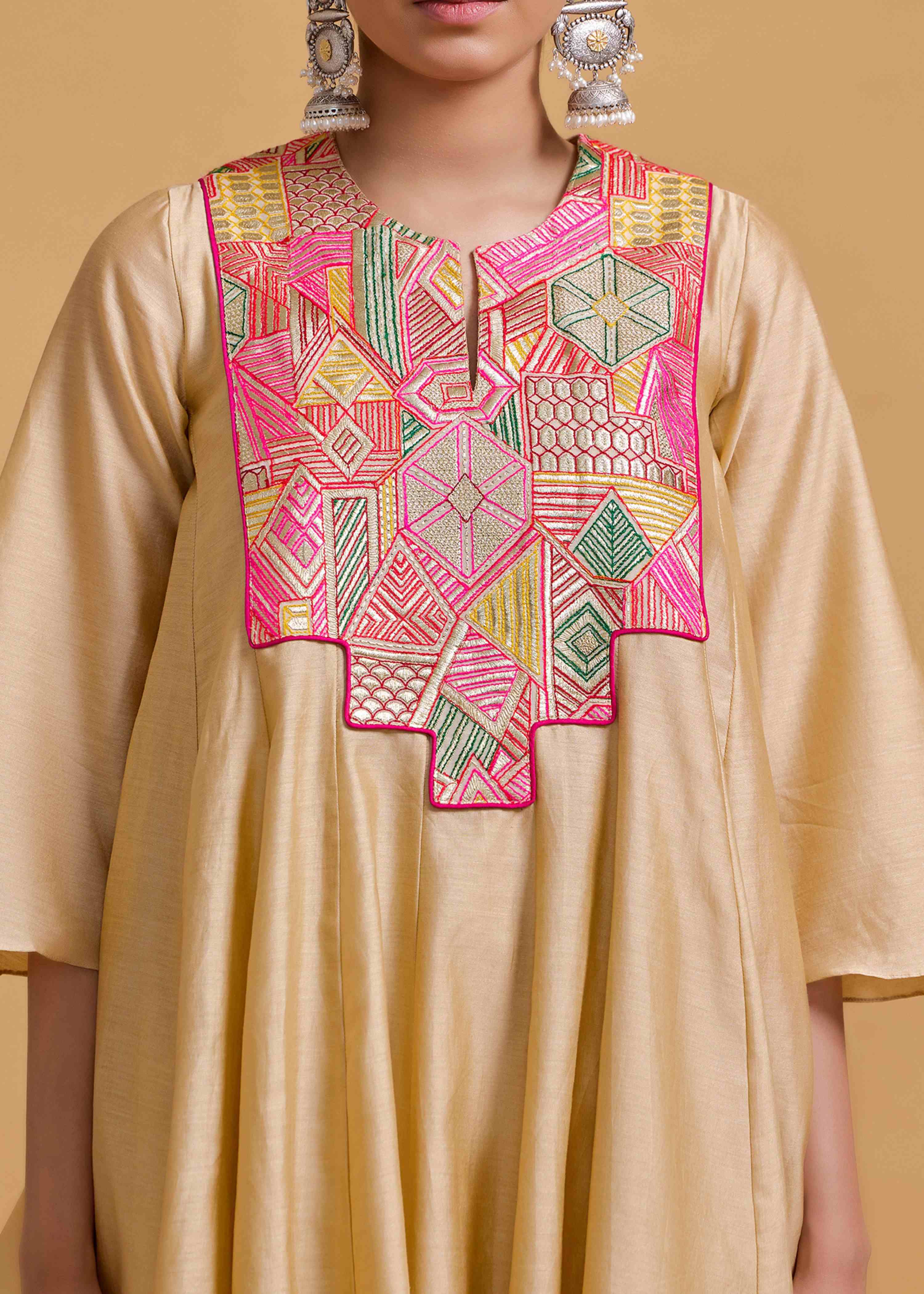 Mithai Beige Step Yoke Kurta Set