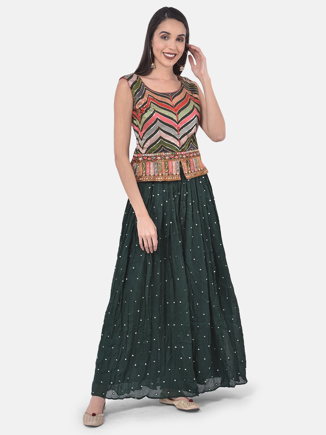 Neerus Green Mirror Work Lehenga Choli
