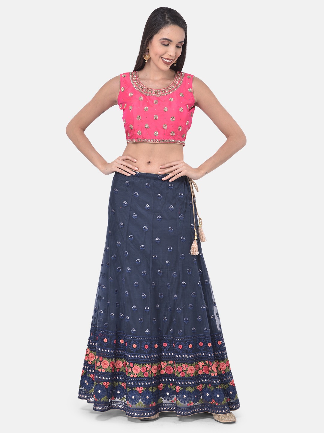 Neerus Navy Blue Mirror Work Lehenga Choli
