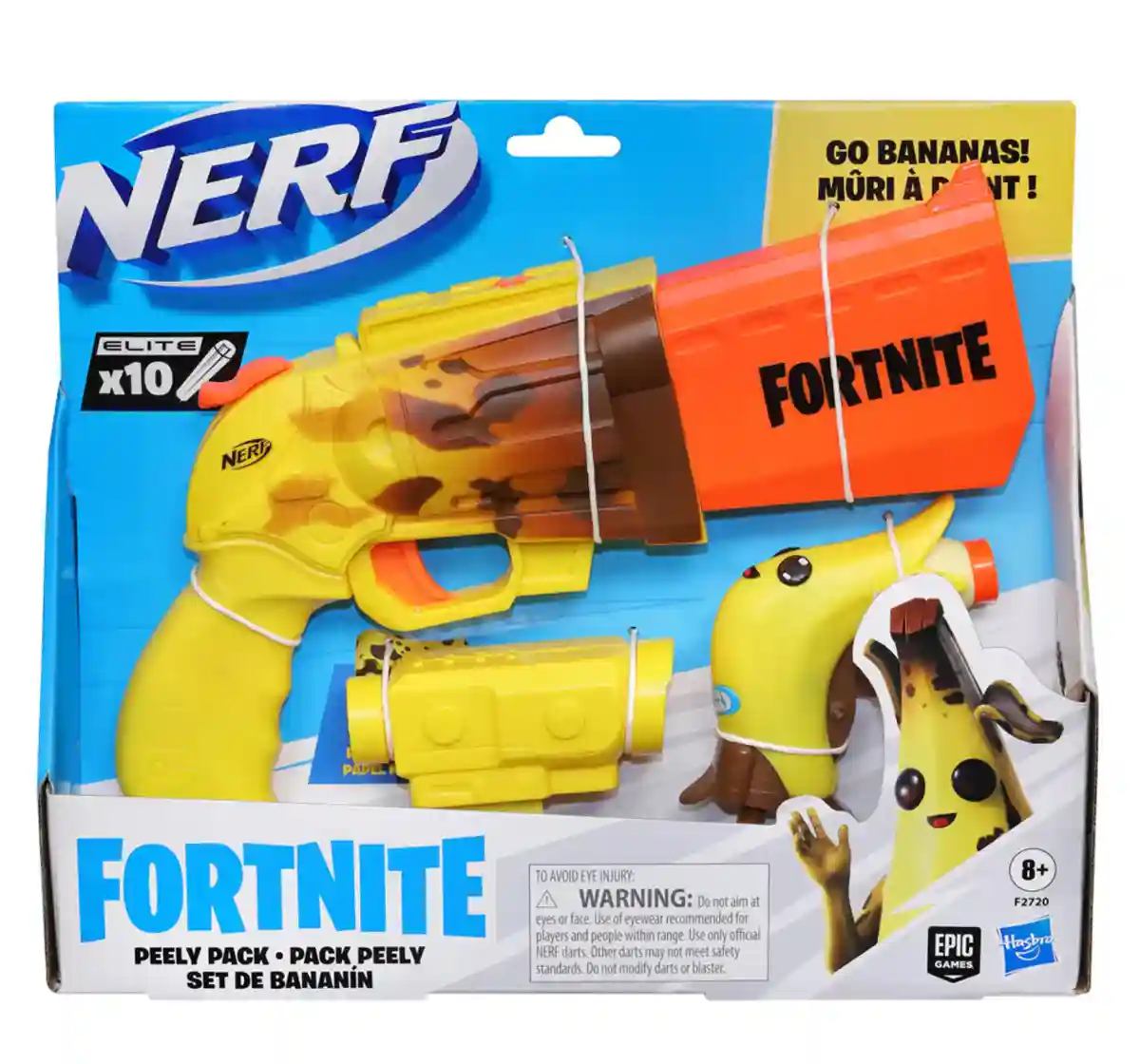 Nerf Fortnite 2-Blaster Peely Pack, 10 Official Nerf Elite Darts, 8Y+