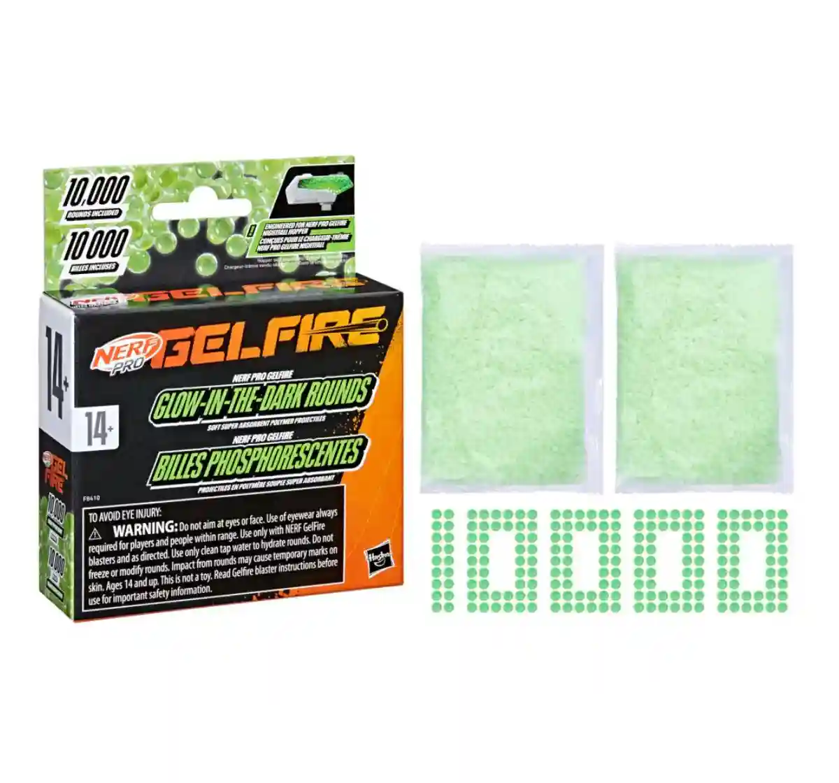 Nerf Pro Gelfire Glow in the Dark Rounds, 10,000 Rounds, For Nerf Pro Gelfire Blasters, 14Y+