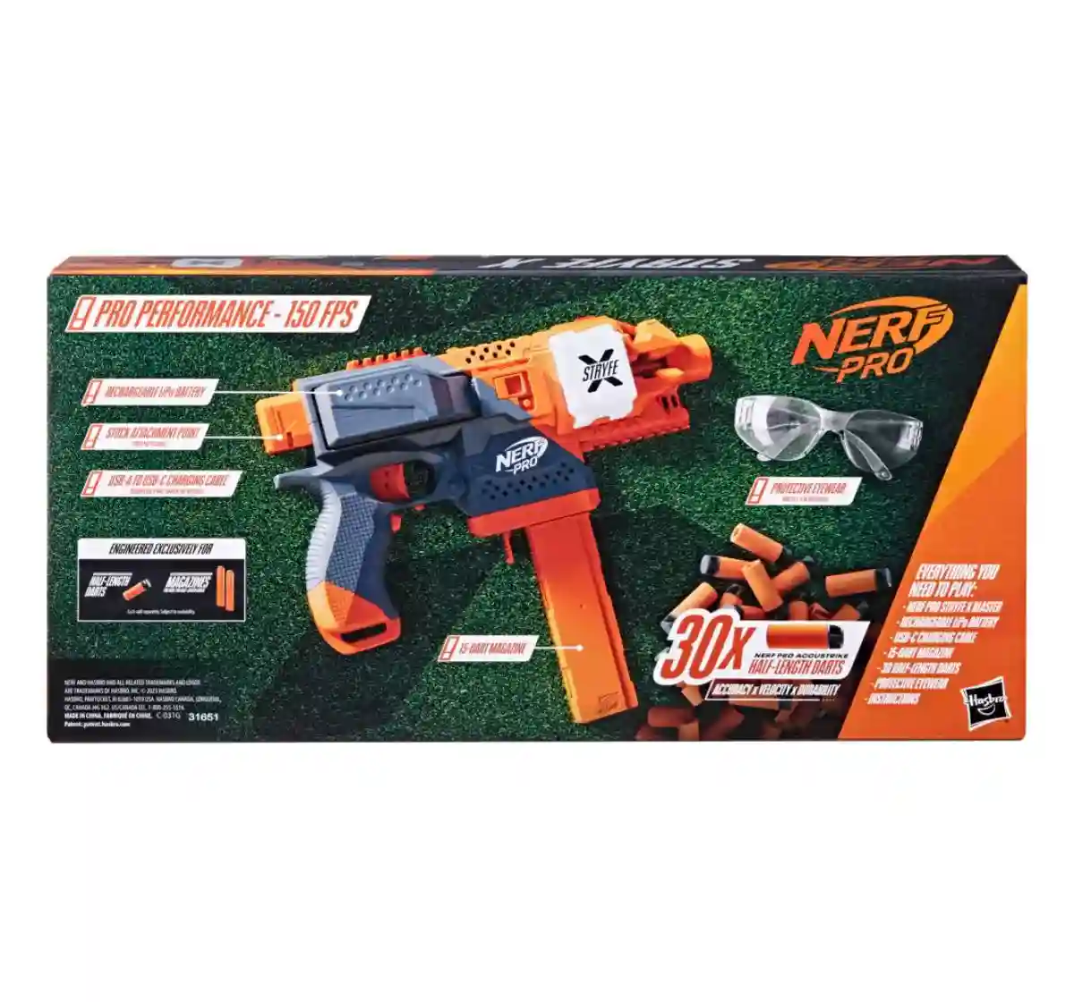 Nerf Pro Stryfe X Dart Blaster, Rechargeable Battery, 30 Nerf