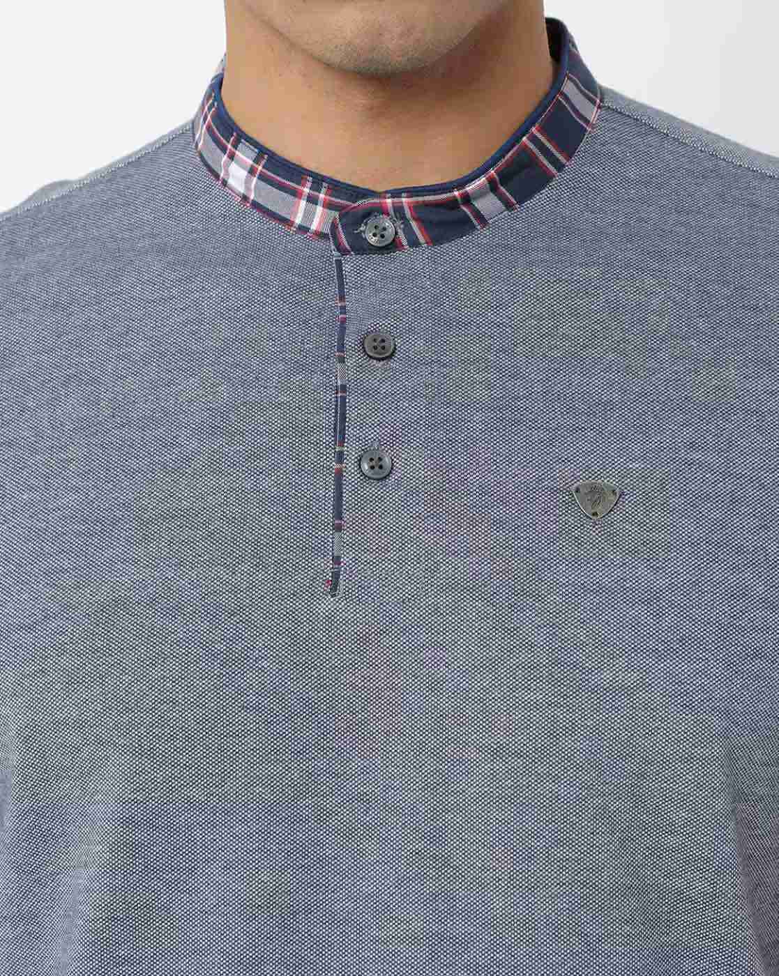 NETPLAY | Heathered Slim Fit Polo T-shirt with Band Collar|3