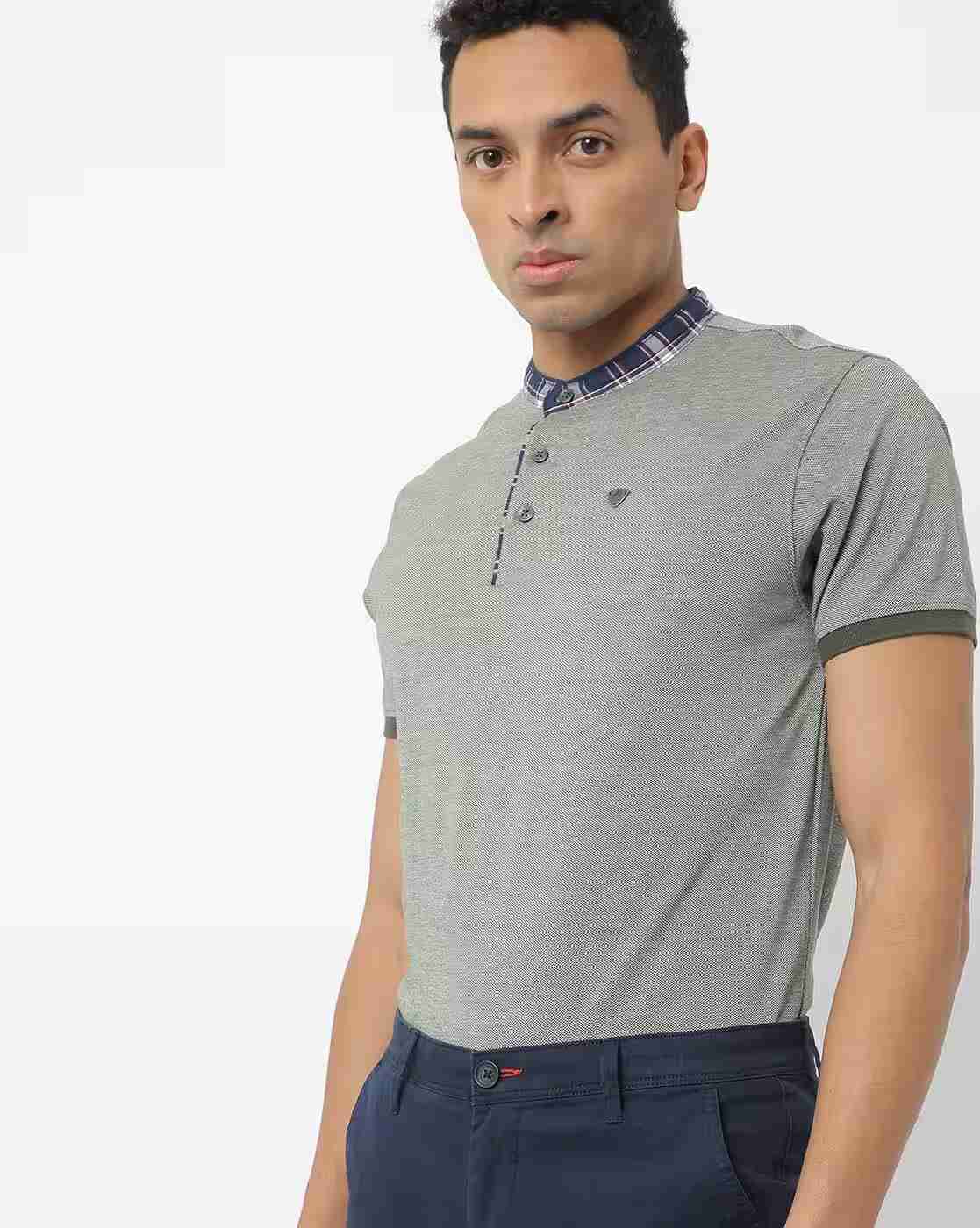 Heathered Slim Fit Polo T-shirt with Band Collar