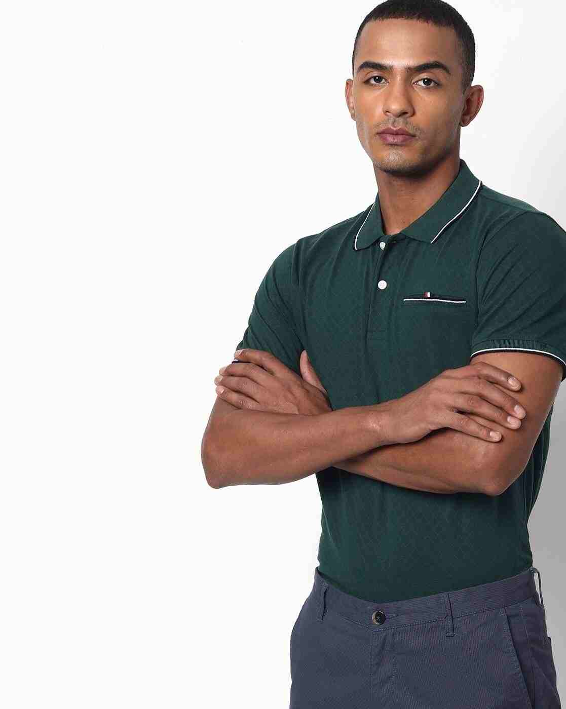 Slim Fit Self-Design Polo T-Shirt with Welt Pocket