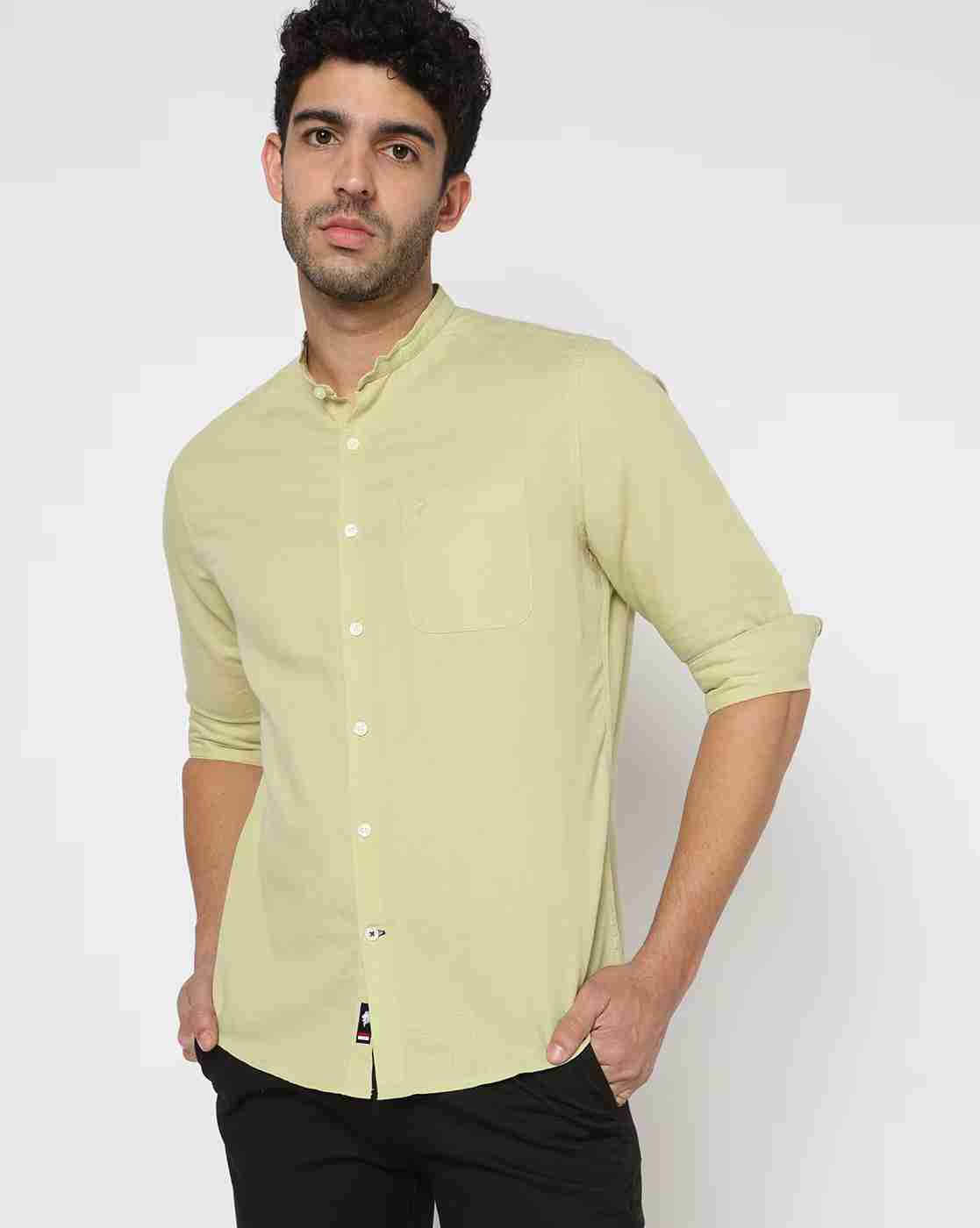 Men Slim Fit Shirt with Band Collar
