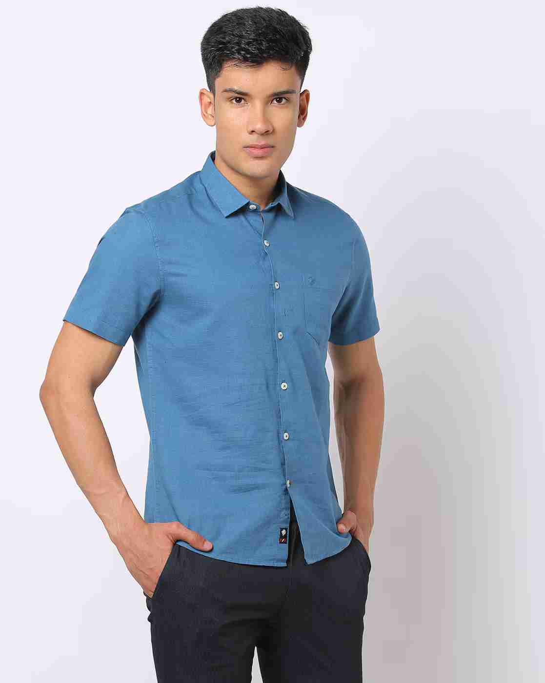 Men Slim Fit Shirt with French Placket