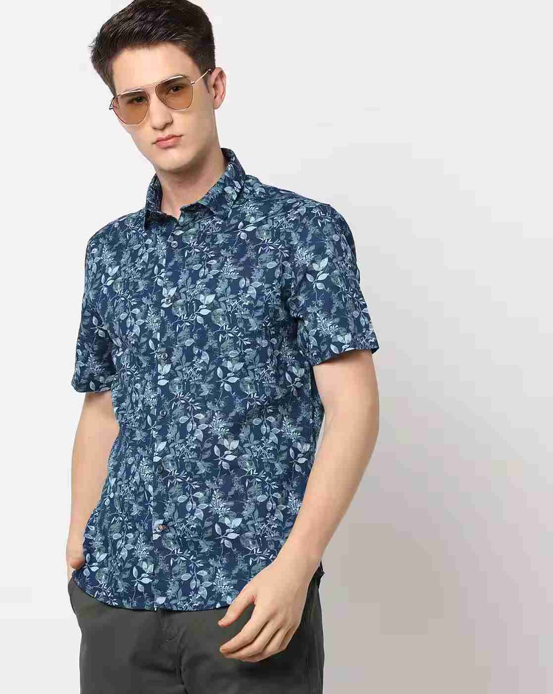 NETPLAY | Leaf Print Slim Fit Shirt with Patch Pocket|0