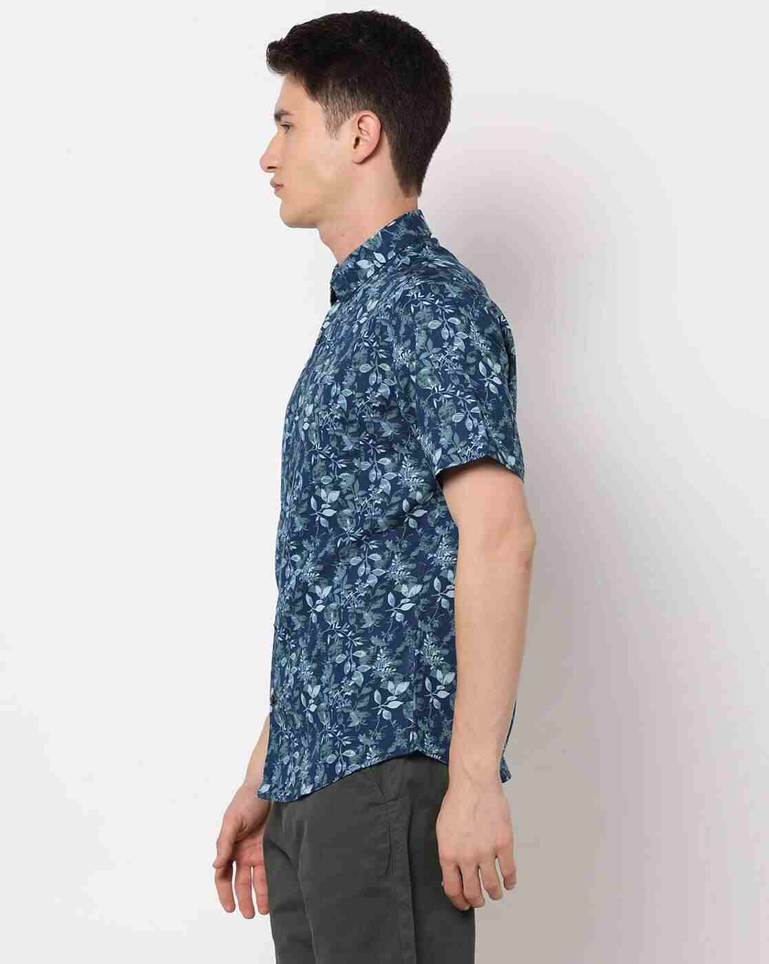 NETPLAY | Leaf Print Slim Fit Shirt with Patch Pocket|1