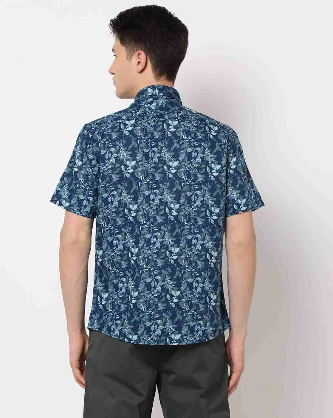 NETPLAY | Leaf Print Slim Fit Shirt with Patch Pocket|2