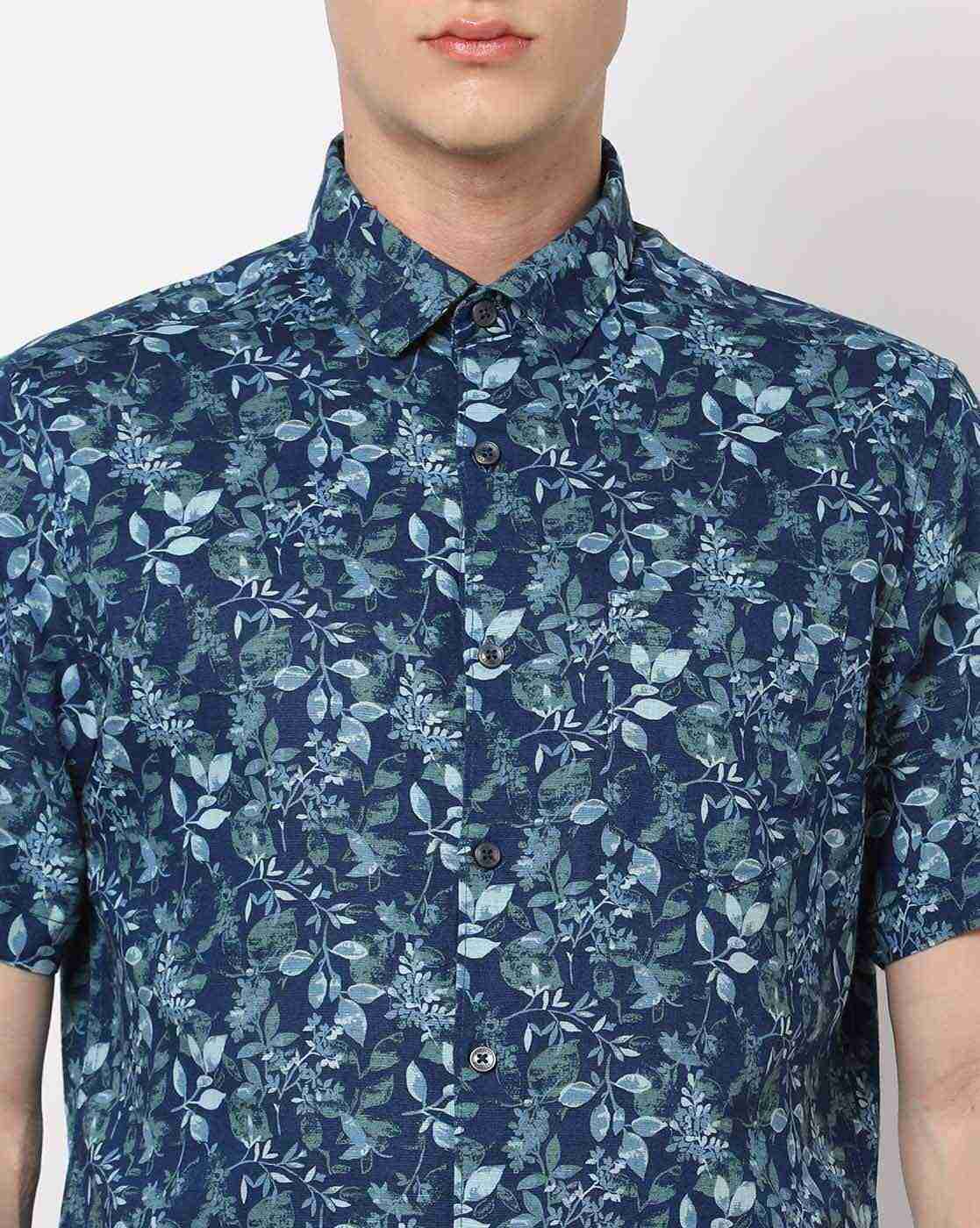 NETPLAY | Leaf Print Slim Fit Shirt with Patch Pocket|3