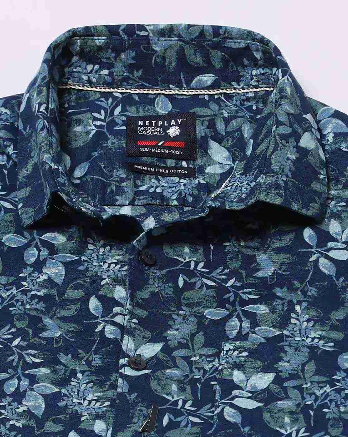 NETPLAY | Leaf Print Slim Fit Shirt with Patch Pocket|4