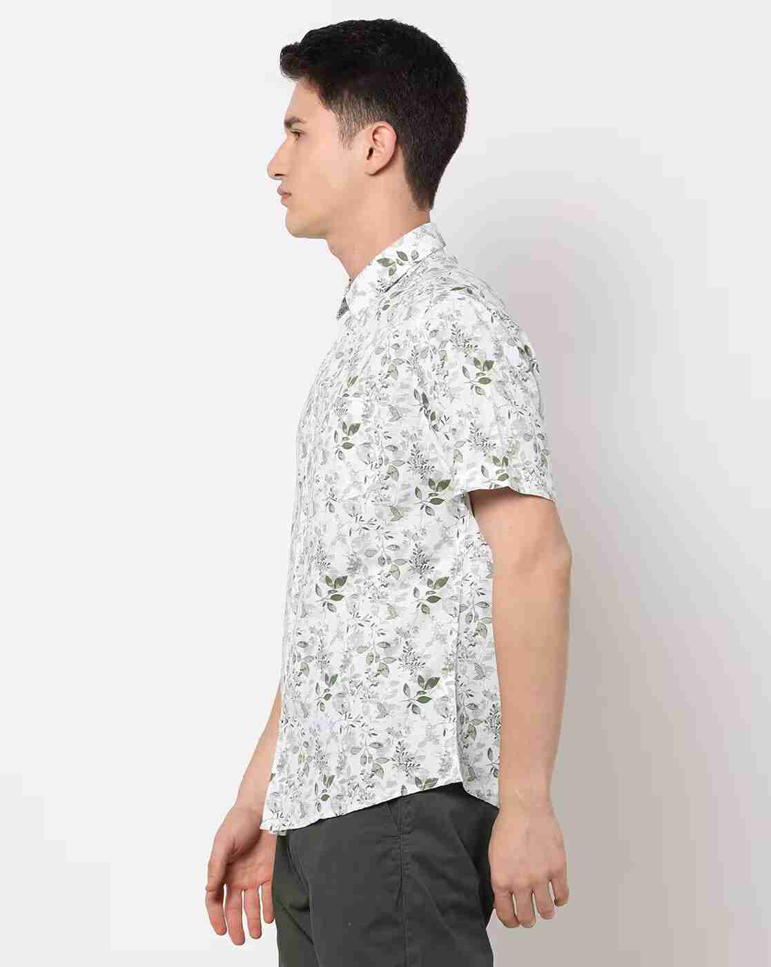 NETPLAY | Leaf Print Slim Fit Shirt with Patch Pocket|1