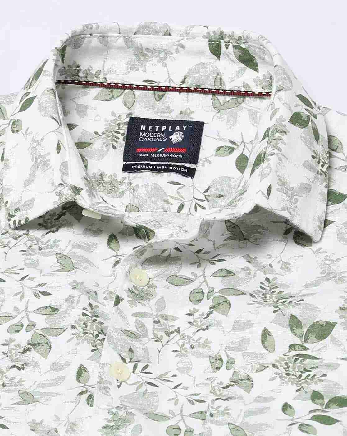NETPLAY | Leaf Print Slim Fit Shirt with Patch Pocket|4