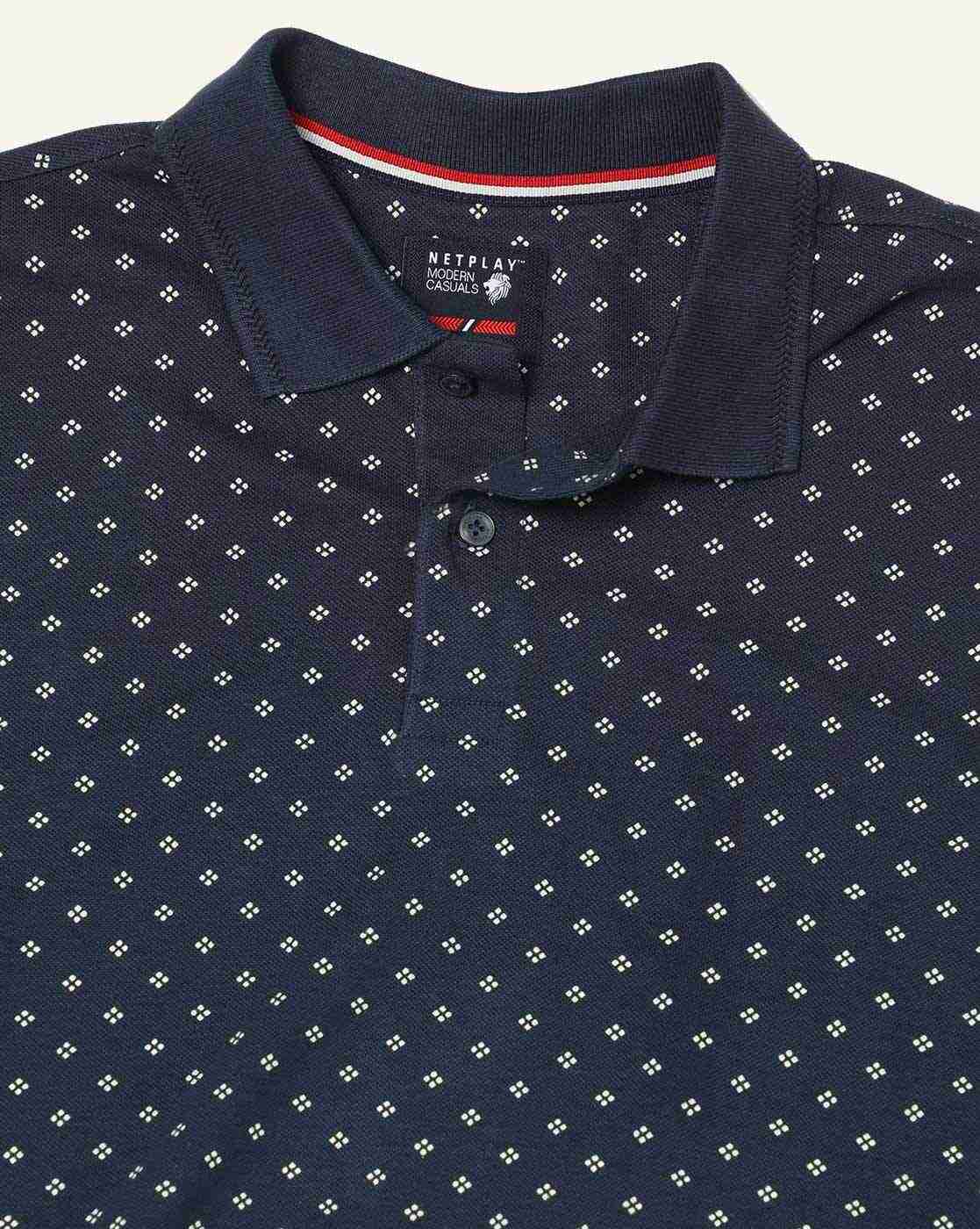 NETPLAY | Regular Fit Micro Print Cotton Polo T-Shirt|4