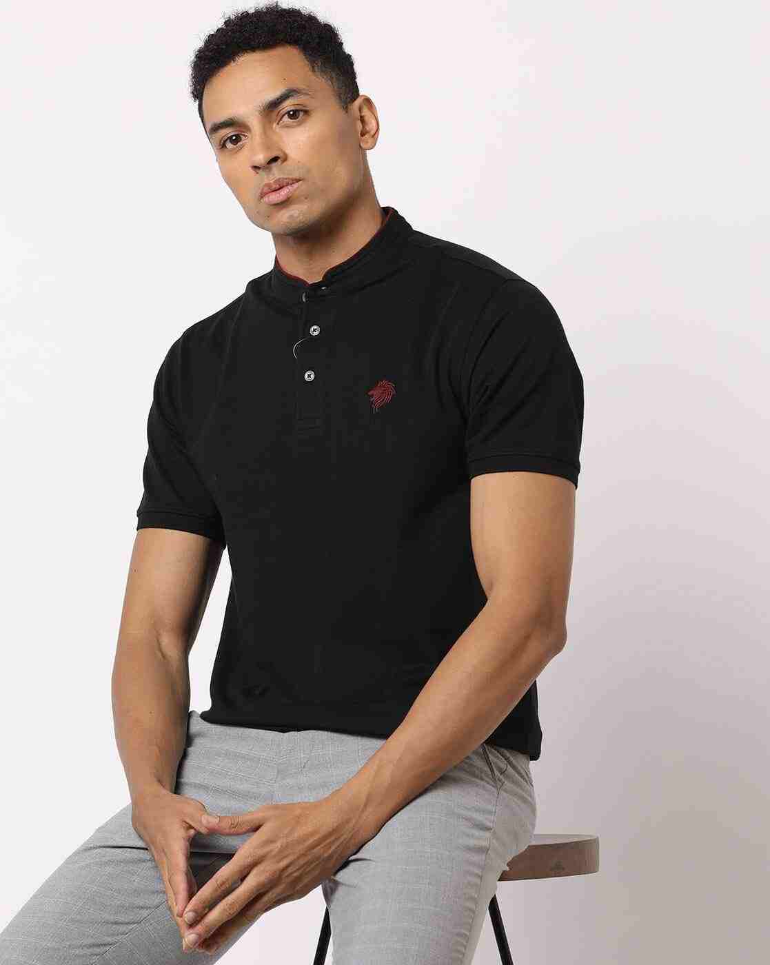 Slim Fit Polo T-Shirt with Band Collar