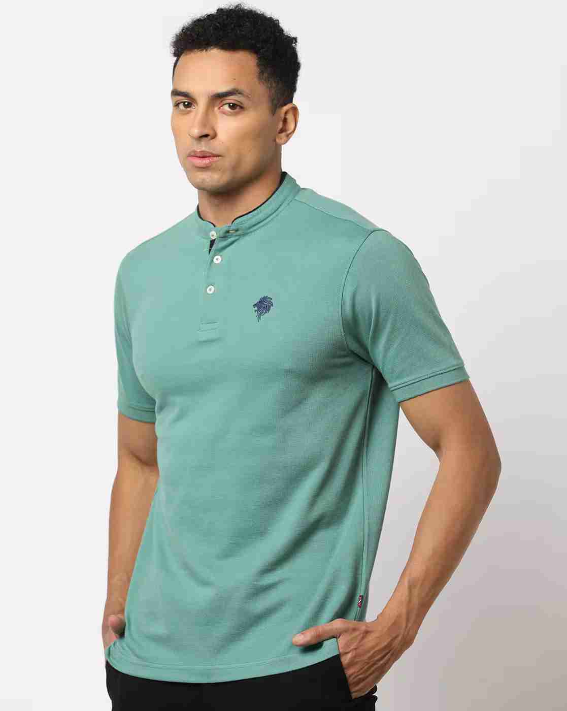 Slim Fit Polo T-Shirt with Band Collar