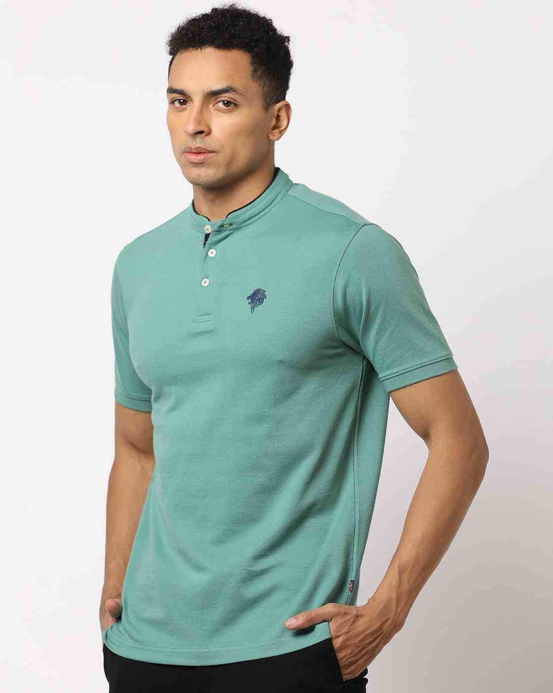 Slim Fit Polo T-Shirt with Band Collar