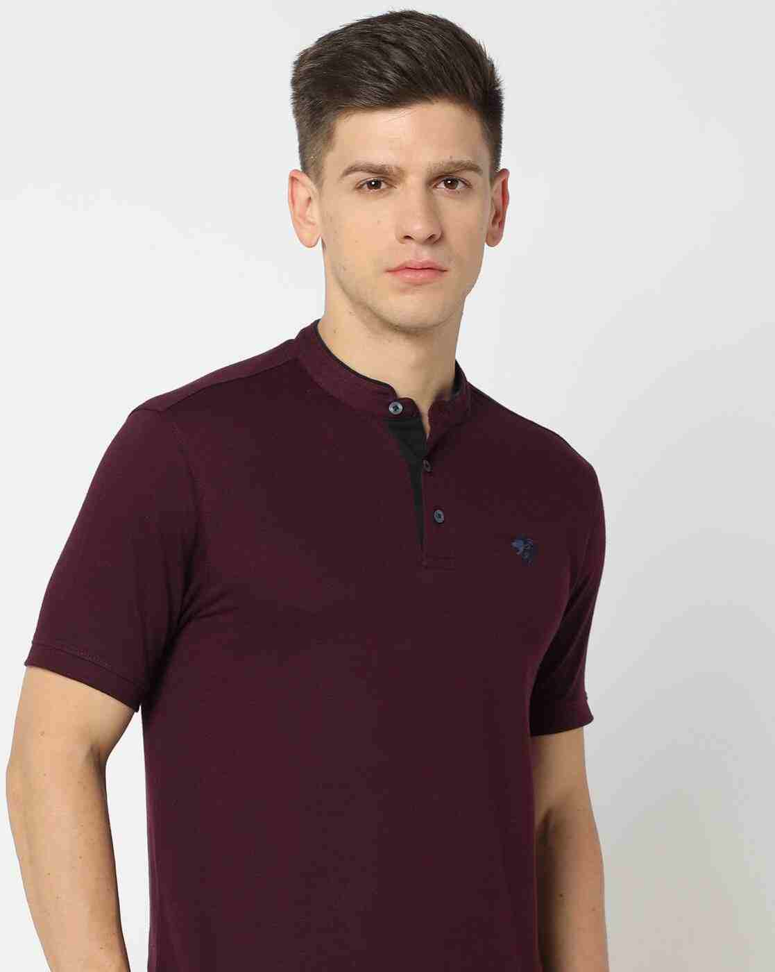 Slim Fit Polo T-Shirt with Band Collar