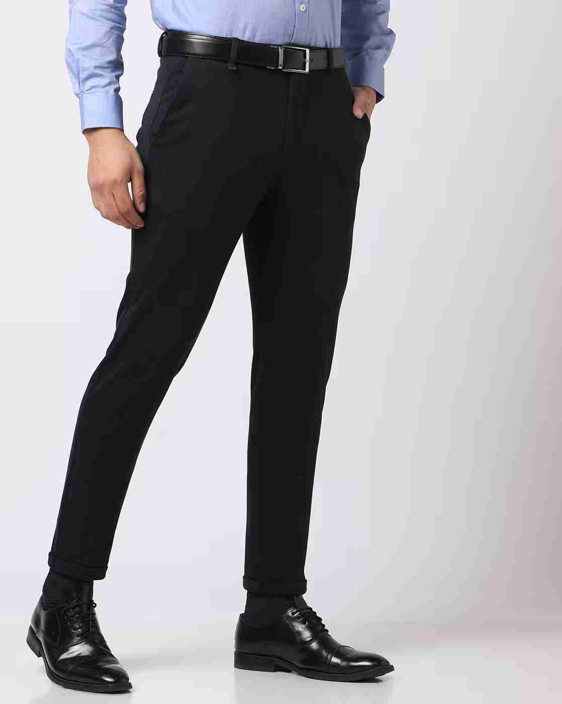 NETPLAY | Ankle Length Slim Fit Flat-Front Trousers|0