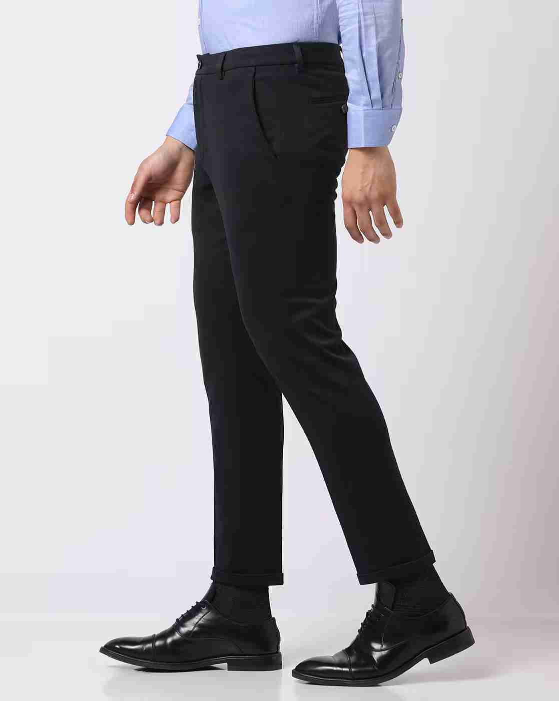 NETPLAY | Ankle Length Slim Fit Flat-Front Trousers|1