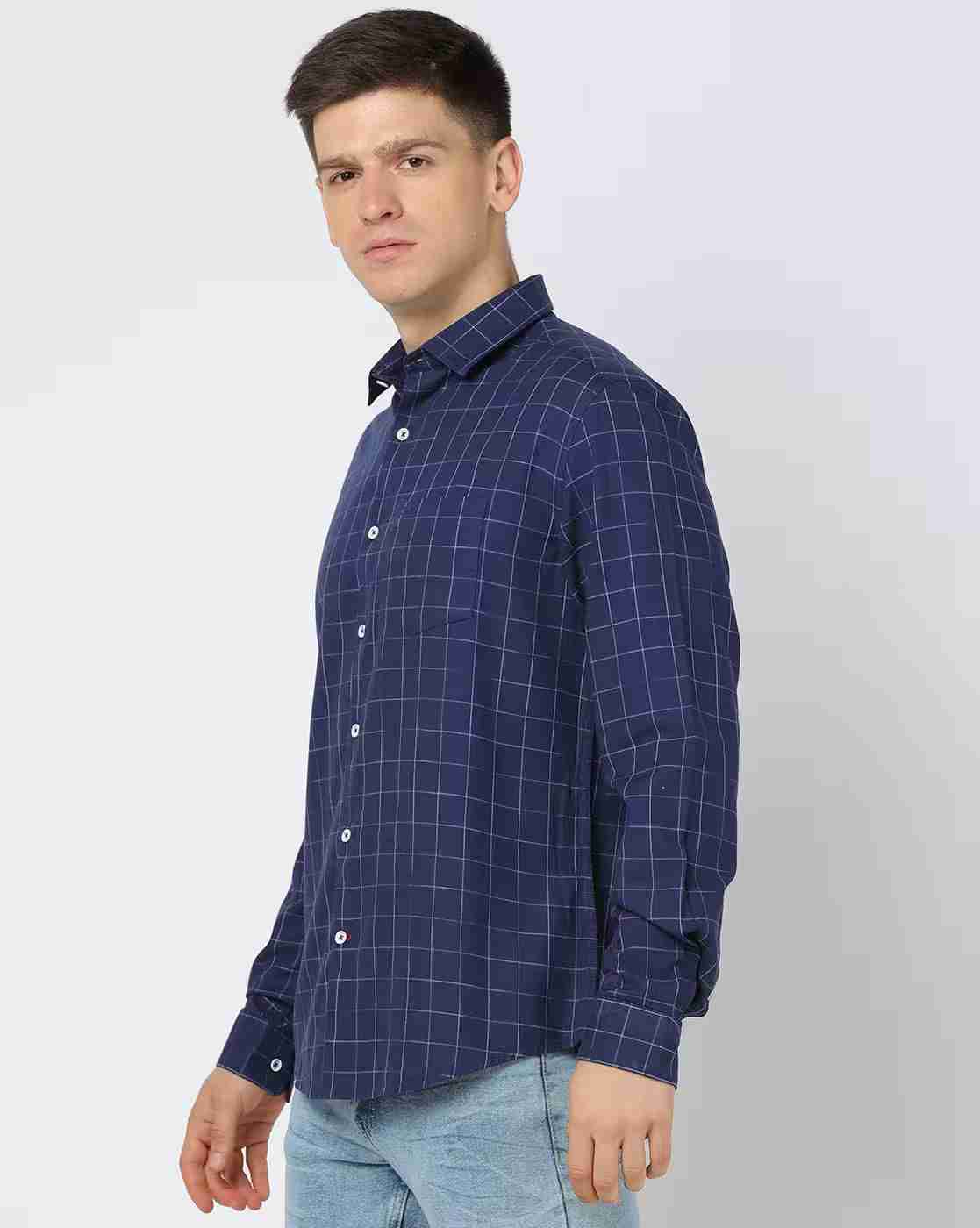 NETPLAY | Men Checked Slim Fit Shirt with Patch Pocket|1