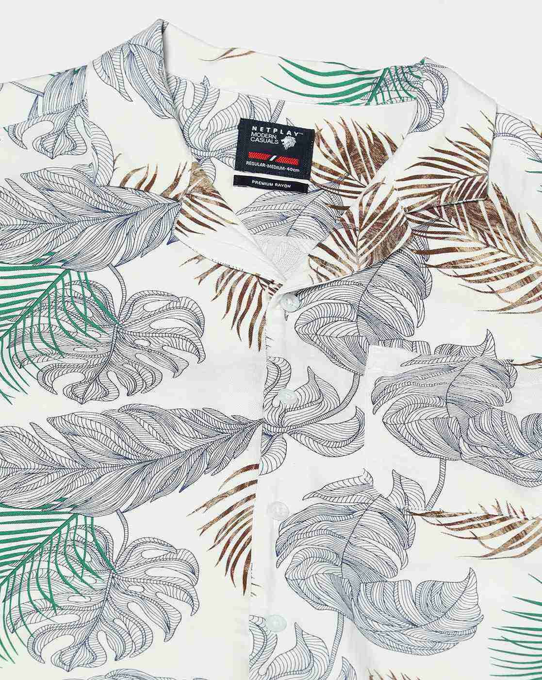 NETPLAY | Men Tropical Print Regular Fit Shirt with Patch Pokcet|4