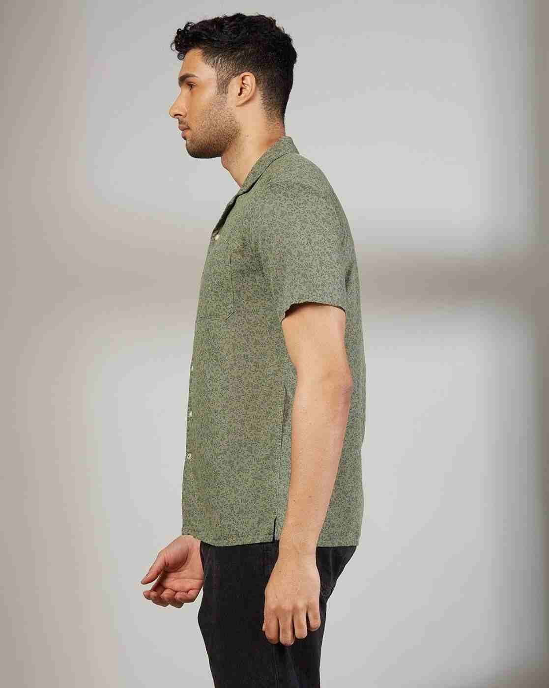 NETPLAY | Men Floral Print Regular Fit Shirt with Patch Pocket|1