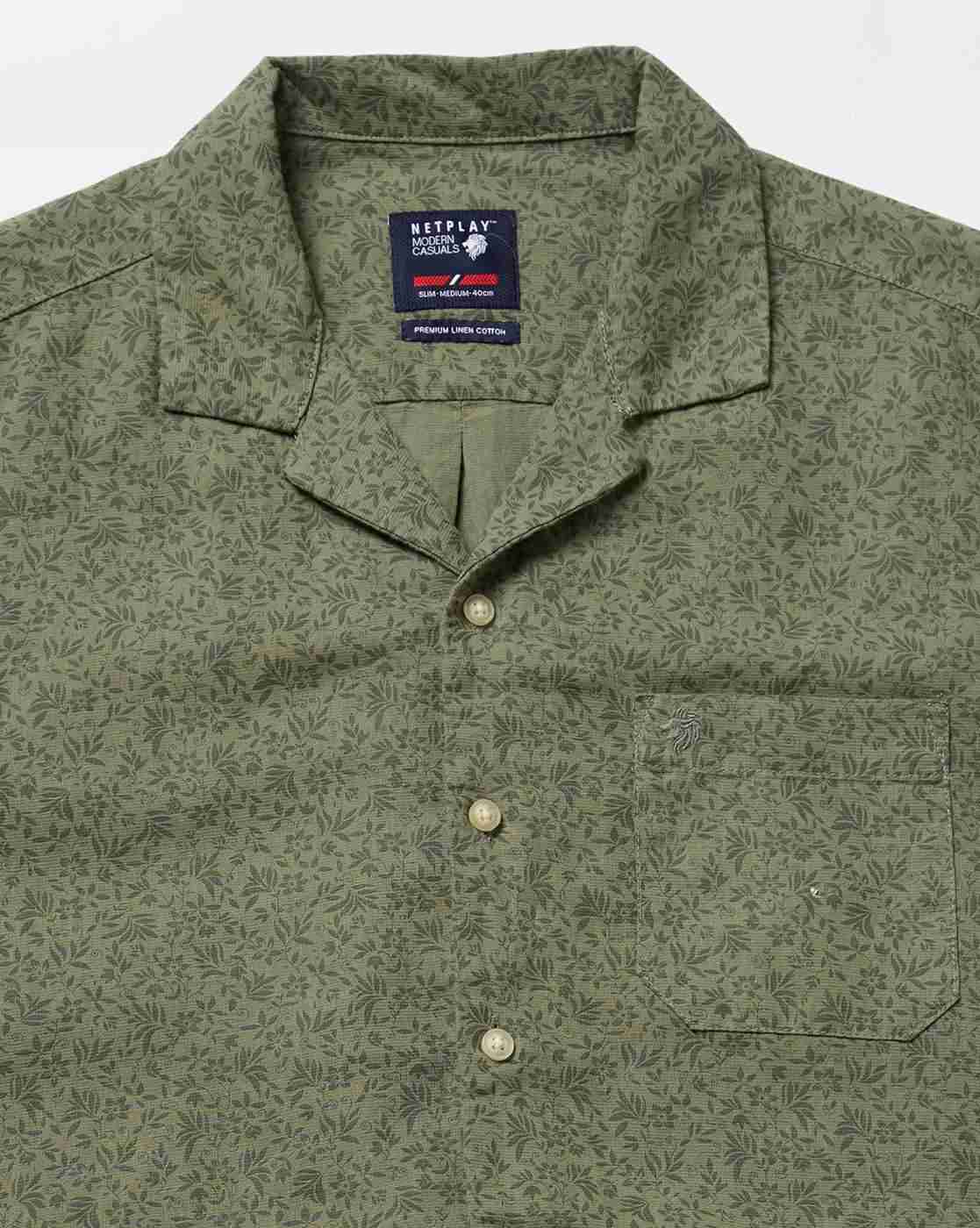 NETPLAY | Men Floral Print Regular Fit Shirt with Patch Pocket|4