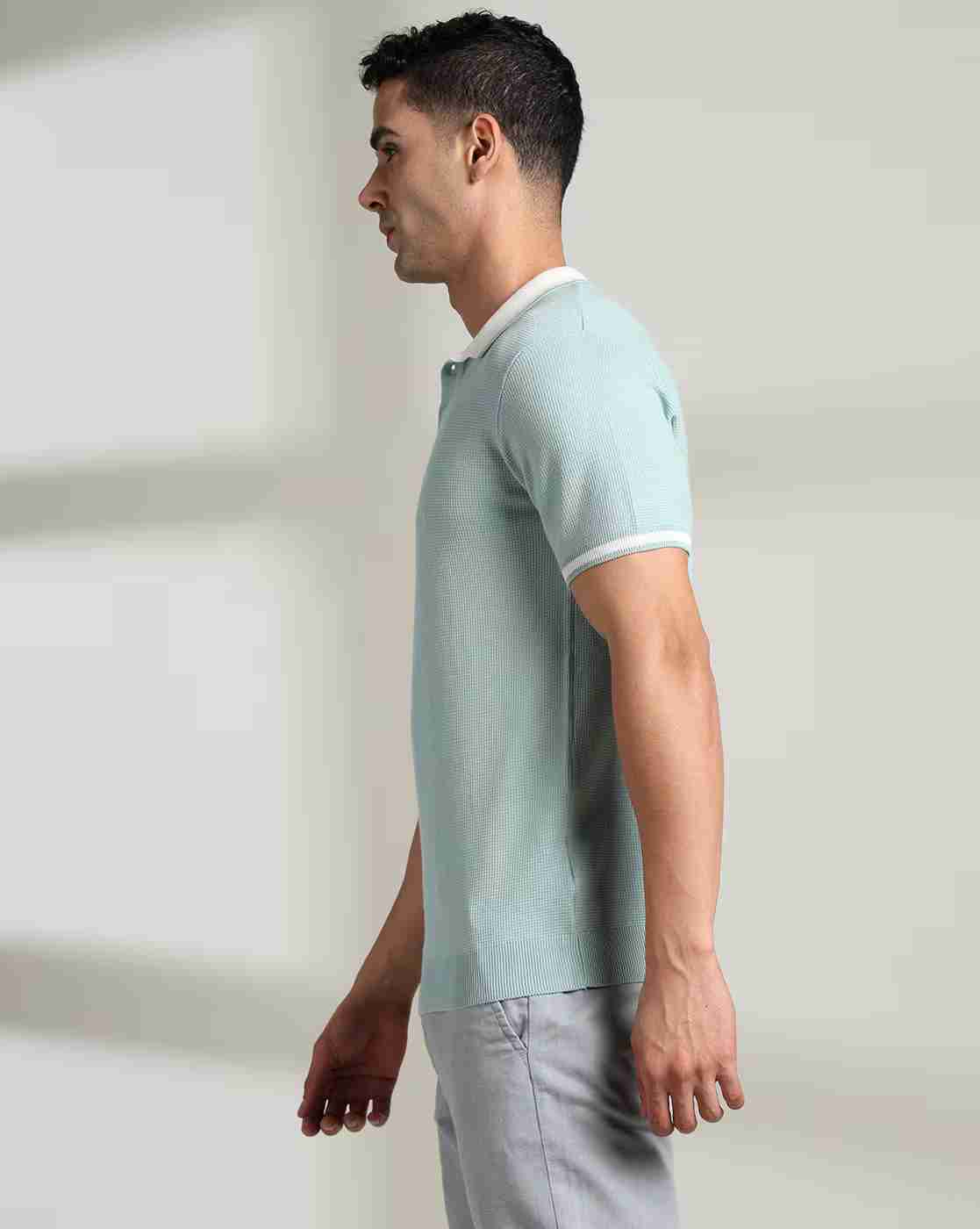 NETPLAY | Men Structured Checked Regular Fit Polo T-Shirt|1