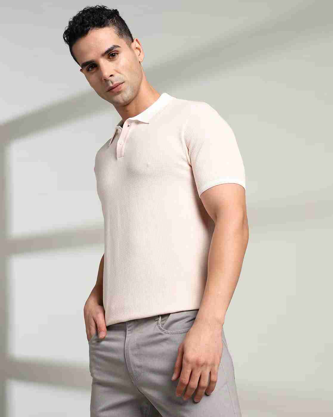Men Structured Checked Regular Fit Polo T-Shirt