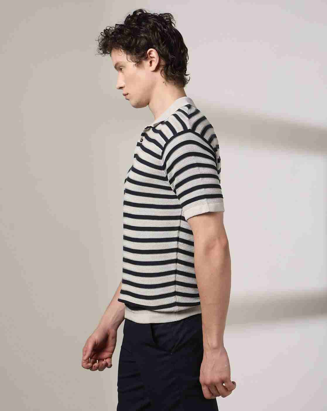NETPLAY | Men Striped Slim Fit Polo T-Shirt|1