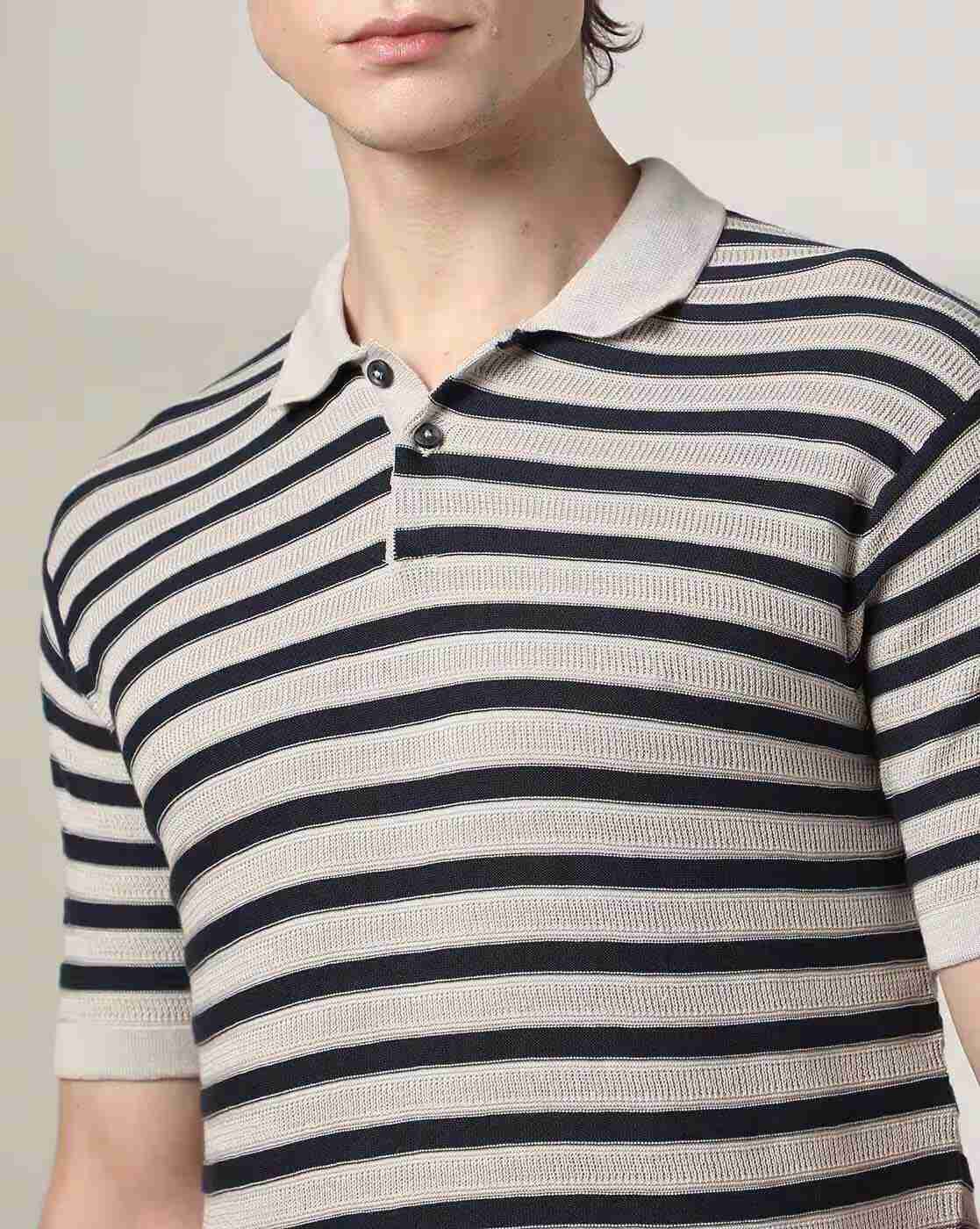 NETPLAY | Men Striped Slim Fit Polo T-Shirt|3