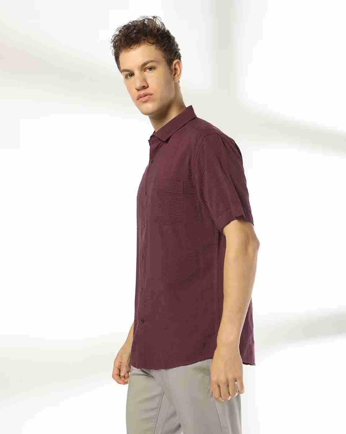NETPLAY | Men Crinkled Smart Fit Shirt with Patch Pocket|1