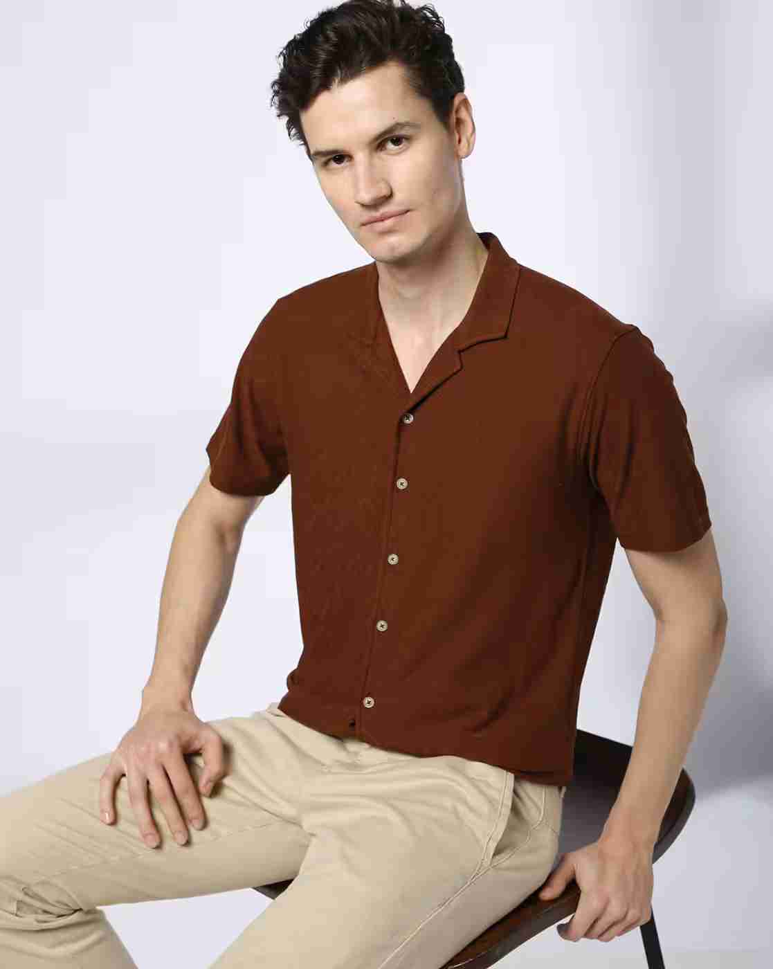 Men Geometric Knit Slim Fit Shirt