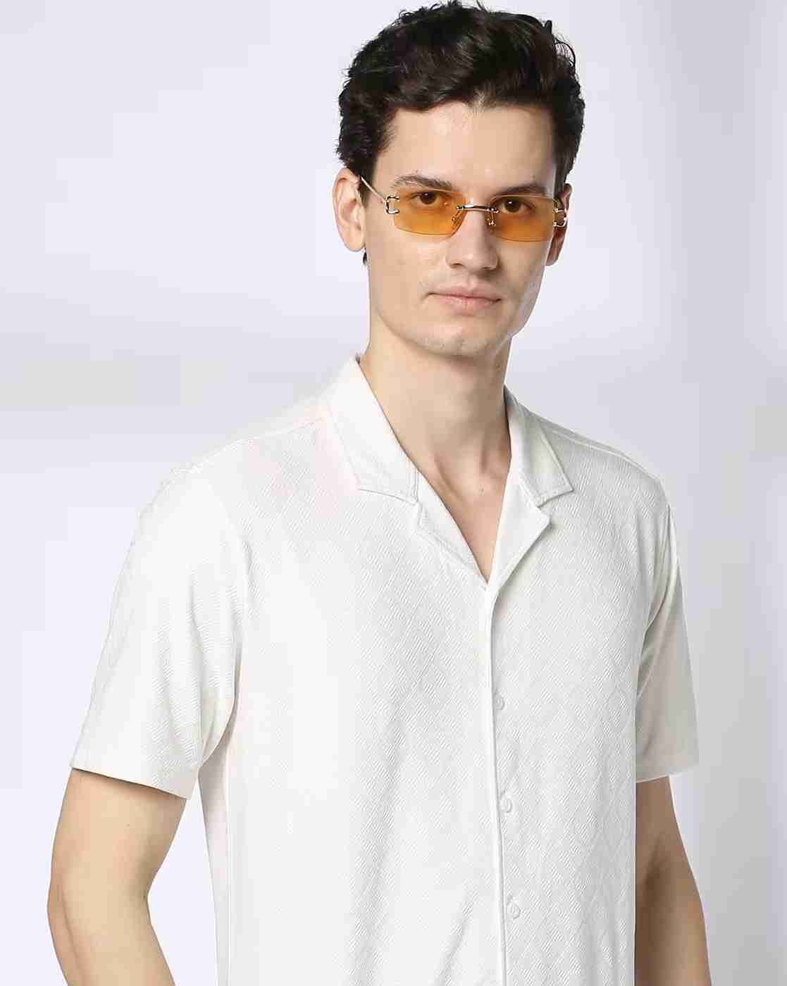 Men Geometric Knit Slim Fit Shirt