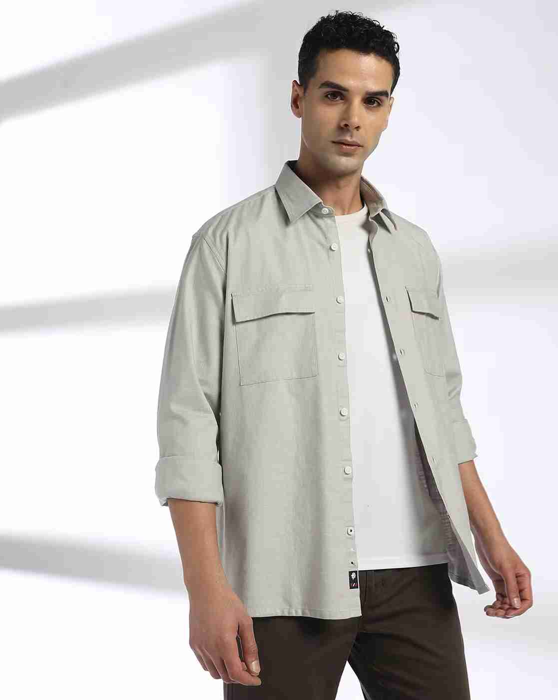 Men Smart Fit Cotton Shacket with Flap Pockets
