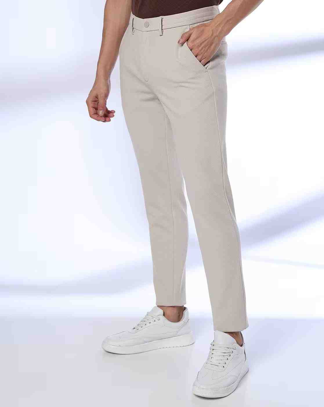 Men Pull-On Knit Cropped Fit Flat-Front Chinos