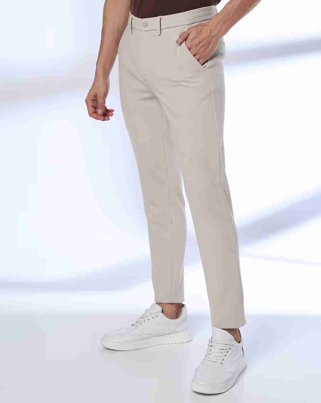 Men Pull-On Knit Cropped Fit Flat-Front Chinos