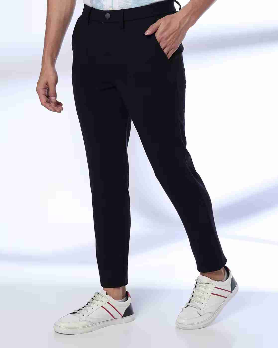 Men Pull-On Knit Cropped Fit Flat-Front Chinos