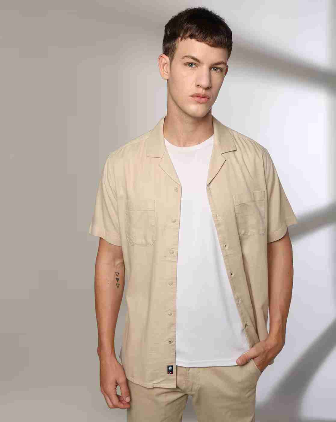 Men Cotton Shirt with Patch Pockets