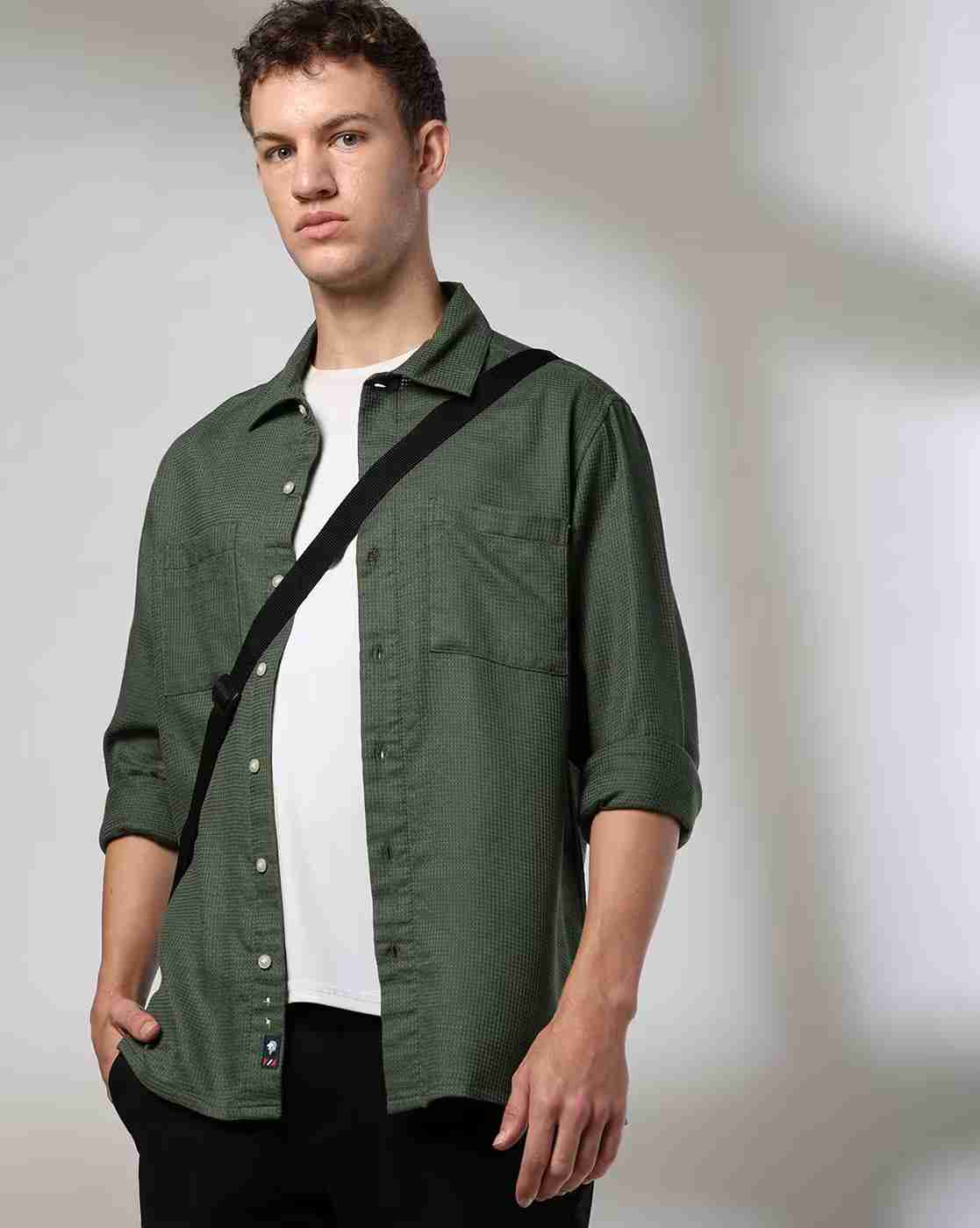 Men Regular Fit Shacket with Patch Pockets