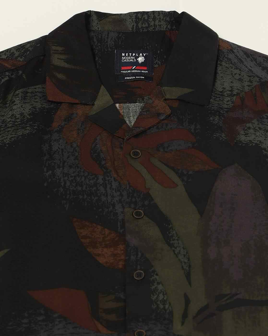NETPLAY | Men Leaf Print Regular Fit Shirt|4
