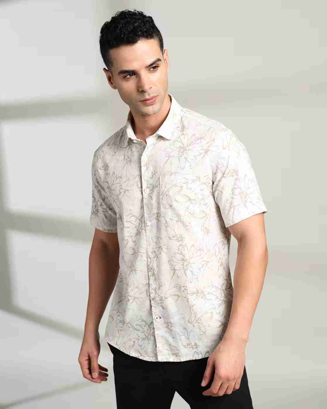 NETPLAY | Men Floral Print Slim Fit Cotton Shirt with Patch Pocket|0