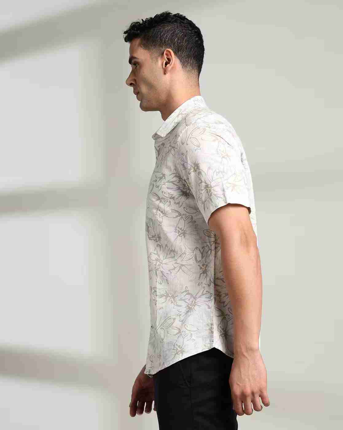NETPLAY | Men Floral Print Slim Fit Cotton Shirt with Patch Pocket|1