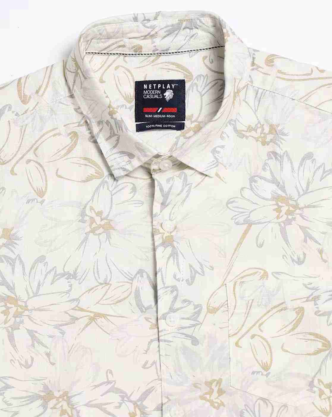 NETPLAY | Men Floral Print Slim Fit Cotton Shirt with Patch Pocket|4